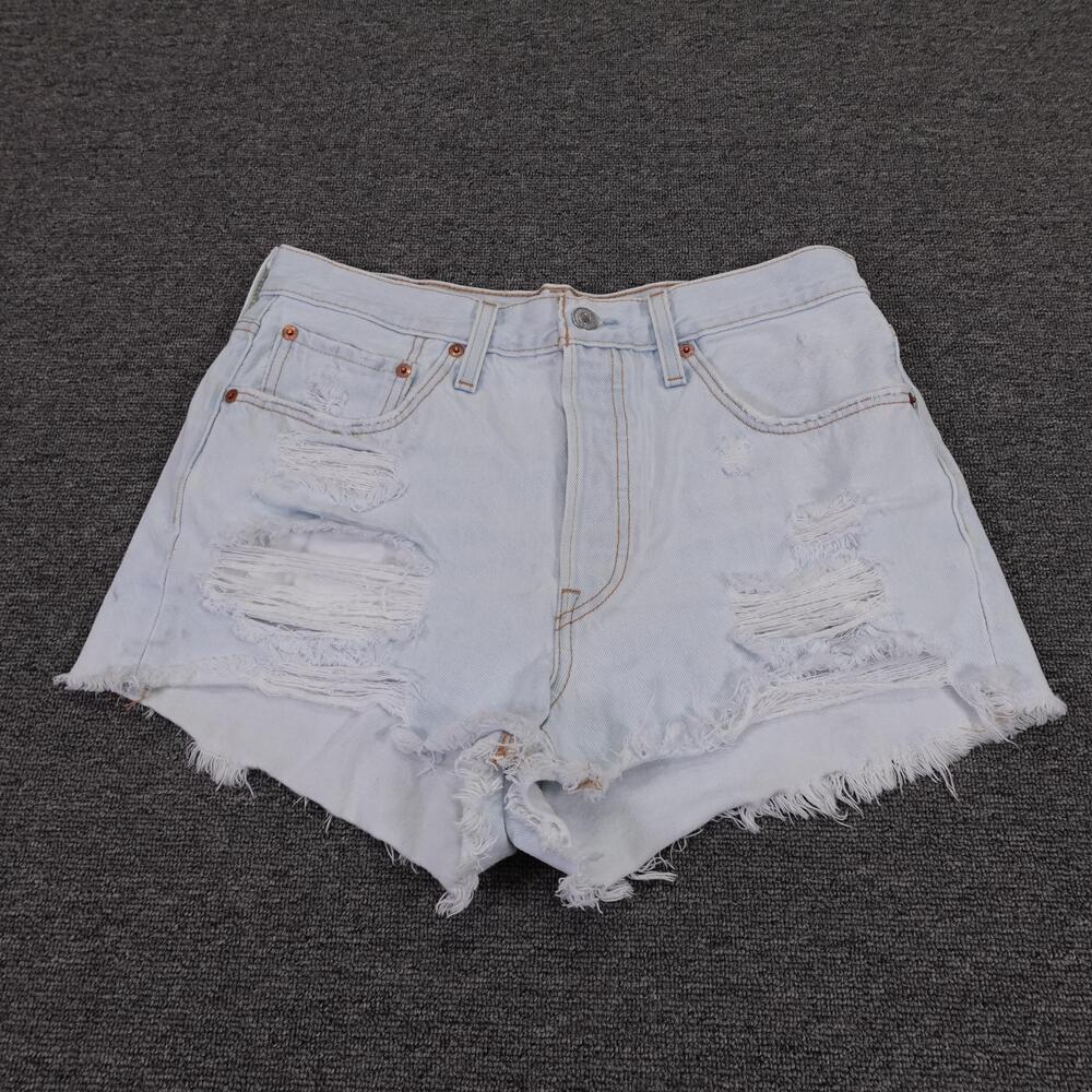 Levi's 501 Shorts Womens W30 Light Wash Denim Button Fly Distressed Cutoff